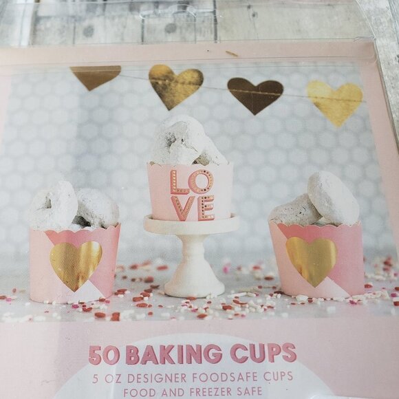 NWT - 50 Pink Heart and Love Baking Cups 2" tall and 2 1/4" wide 5 oz. - Picture 2 of 3